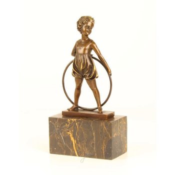 bronzen beeld van een hoelahoep meisje -sculptuur-brons - 0