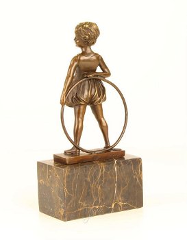 bronzen beeld van een hoelahoep meisje -sculptuur-brons - 3