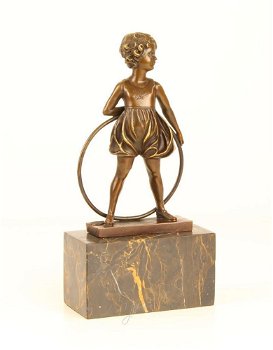 bronzen beeld van een hoelahoep meisje -sculptuur-brons - 7