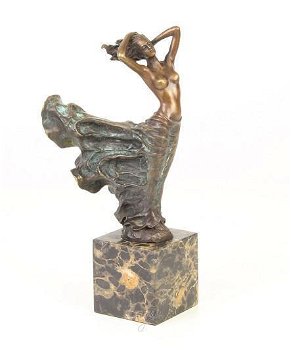 bronzen beel vrouw met een wervelende jurk-brons-deco - 1