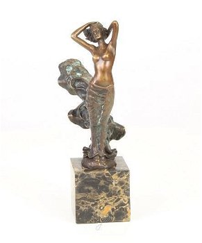 bronzen beel vrouw met een wervelende jurk-brons-deco - 2
