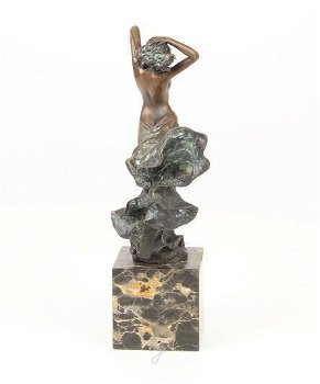 bronzen beel vrouw met een wervelende jurk-brons-deco - 6