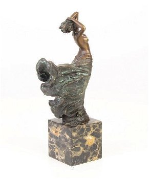 bronzen beel vrouw met een wervelende jurk-brons-deco - 7