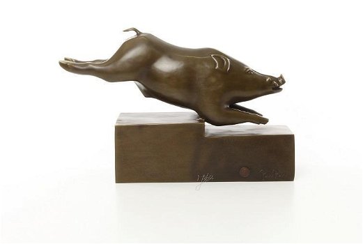 zwijn- bronzen beeld- van een zwijn, art deco stijl - 0