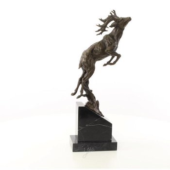 Hert -bronzen beeld springend hert -jacht -sokkel - 0