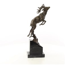 Hert -bronzen beeld springend hert -jacht -sokkel