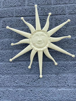 Wandornament old-white zon, metaal.-zon-blije zon - 4