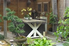 Steigerhout tuintafel met kruispoot model Julius