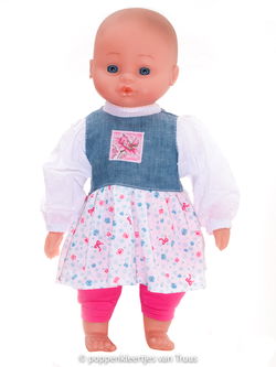 Hema pop 40 cm Setje blauw/wit/roosjes/strikjes