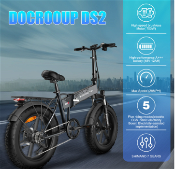 DOCROOUP DS2 Electric Folding Bike 20*4.0 50km/h 50km Range - 3