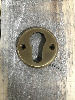 1 PZ-Rosette, cilinderslot rozet ronde PZ, messing patina - 0