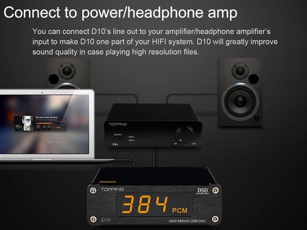 TOPPING D10 USB DAC 32bit/384kHz DSD 256 XMOS U208 - Afbeelding 4