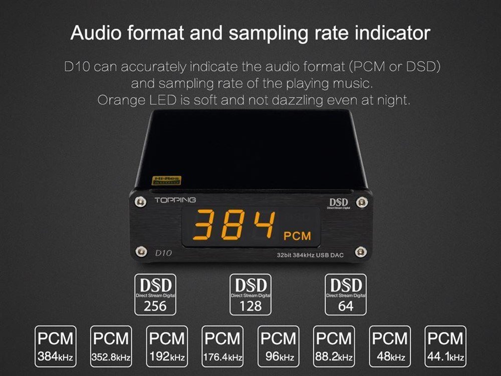 TOPPING D10 USB DAC 32bit/384kHz DSD 256 XMOS U208 - Afbeelding 7