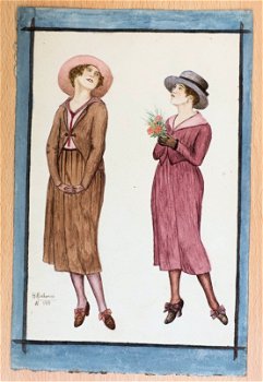 A372 H. ABAHOUNI 1918 Tekening 2 Dames en Militair (verso) - 0