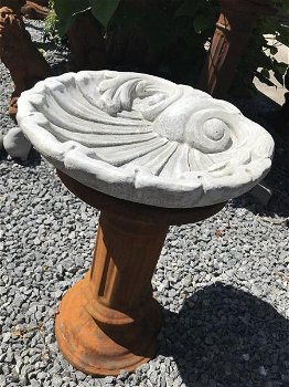 Een mooi vogelbad in de vorm van een schelp, vol steen - 5