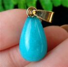 16x10mm Unique Blue Malay Jade druppelvormige kettinghanger met goudkleurig klemmetje, - nr. 1