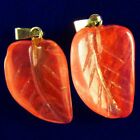 2x 25x15x6mm Carved Red Volcano Cherry Quartz Leaf kettinghangers - nr. 1