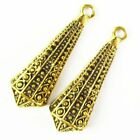 2x 33x11x5mm Carved Tibetan Gold druppelvormige kettinghanger - nr. 1