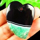 44x32x6mm Green Black Onyx Druzy Geode Agate hart kettinghanger - nr. 1