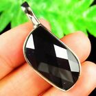 39x16x6mm Wrapped Faceted Natural Black Agate Leaf kettinghanger - nr. 1