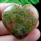 30x29x10mm green unakite jasper hart kettinghanger met zilverkleurig oogje,