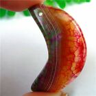 45x18x7mm Unique Yellow&Rose Dragon Veins Agate Moon kettinghanger met zilverkleurig klemmetje - nr. 1
