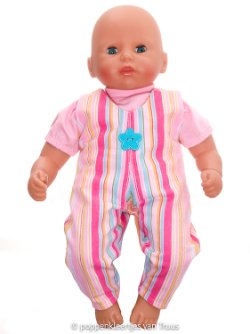 Annabel 36 cm. Salopette setje roze/streep