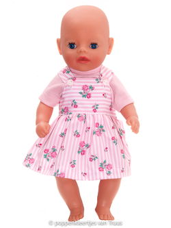 Bay Born Soft 36 cm Overgooier setje roze/streep/roosjes