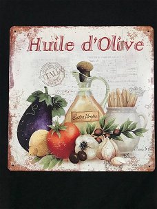 Metalen bordje met groentes HUILE D'OLIVE -keuken bord