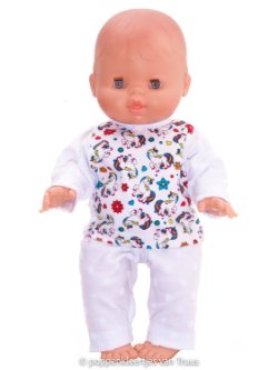 Paola Reina 34 cm Pyjama wit/eenhoorns
