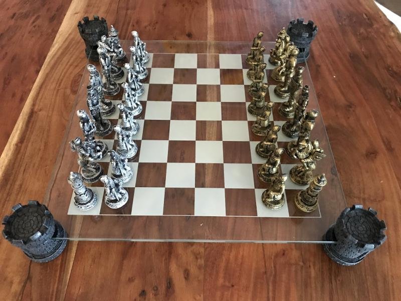 prachtig schaakspel-schaakbord- met glas-kado