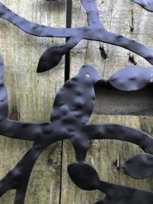 Wandornament levensboom , met vogels erin, mat zwart - 4