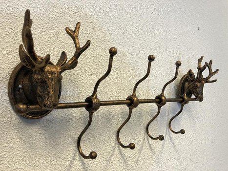 Kapstokrek metaal-brons look met 2 herten, zeer apart - 0
