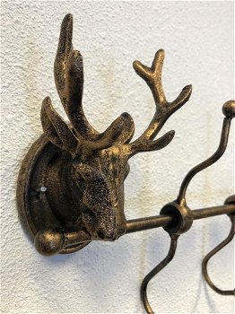 Kapstokrek metaal-brons look met 2 herten, zeer apart - 1