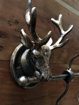 Kapstokrek metaal-brons look met 2 herten, zeer apart - 6