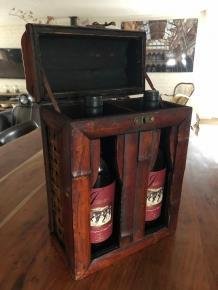 koloniaal houten kist voor 2 flessen wijn ,bamboe afwerking - 2