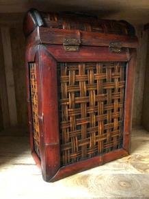 koloniaal houten kist voor 2 flessen wijn ,bamboe afwerking - 3