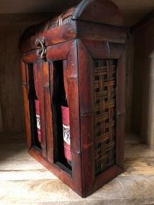 koloniaal houten kist voor 2 flessen wijn ,bamboe afwerking - 4