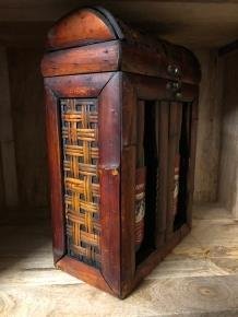 koloniaal houten kist voor 2 flessen wijn ,bamboe afwerking - 5