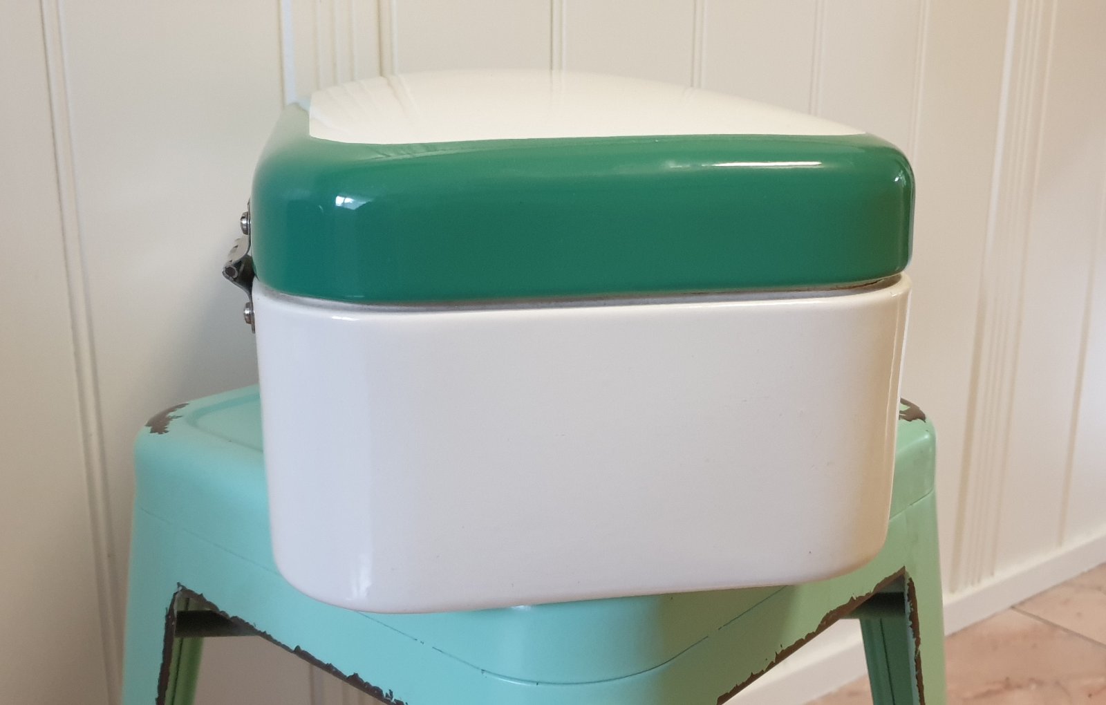 Prachtige oude broodtrommel Groen-Creme - Afbeelding 4