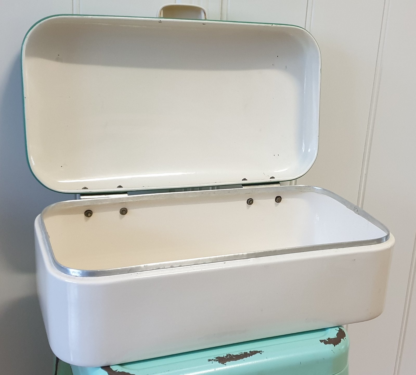 Prachtige oude broodtrommel Groen-Creme - Afbeelding 5