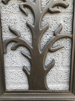 Prachtig wandornament koloniaal hout gesnedenboom - 4