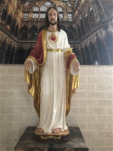 Prachtig beeld van de Here Jezus in kleur, groot polystone