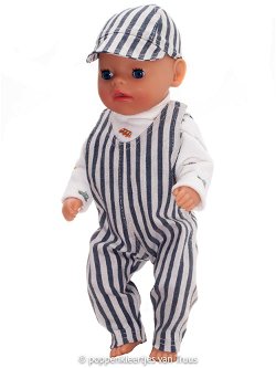 Baby Born Soft 36 cm Salopette setje blauw/ecru/streep