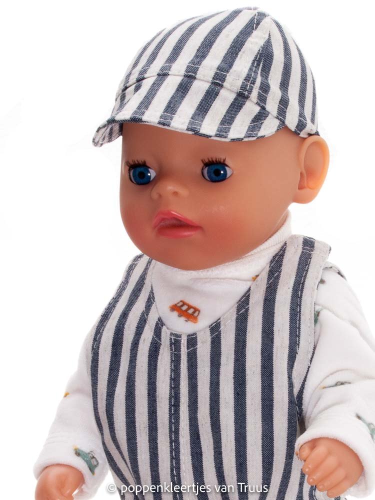 Baby Born Soft 36 cm Salopette setje blauw/ecru/streep - Afbeelding 2