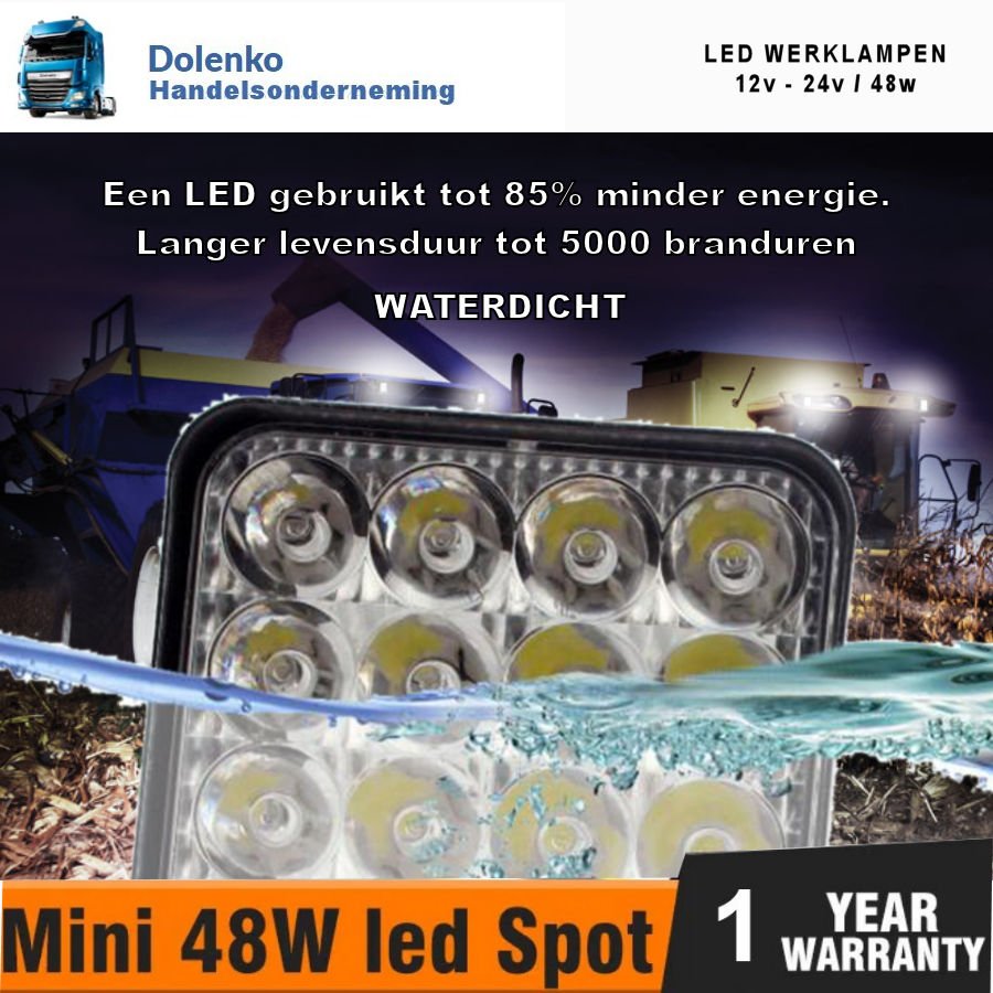 AANBIEDING LED WERKLAMPEN 12V-24V / 48W VANAF 2 STUKS - Afbeelding 3