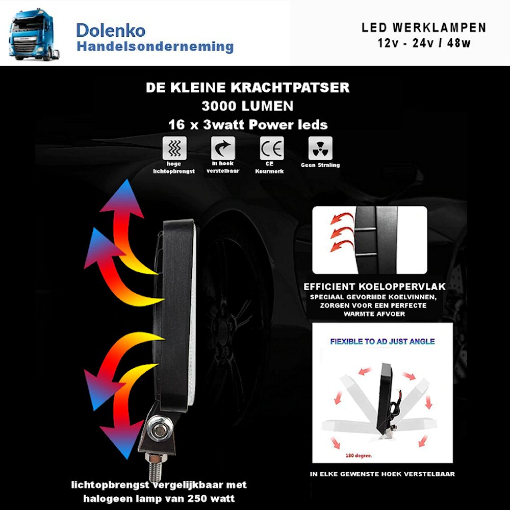 AANBIEDING LED WERKLAMPEN 12V-24V / 48W VANAF 2 STUKS - Afbeelding 8