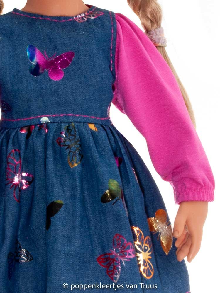 Götz pop Hannah 50 cm Setje vlinders/blauw/fuchsia - Afbeelding 2