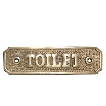 Bord met de tekst -TOILET - messing, toilet bordje-kado - 0