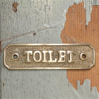 Bord met de tekst -TOILET - messing, toilet bordje-kado - 1